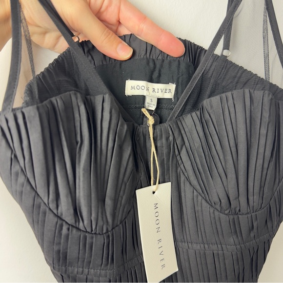 Moon River Black Bustier Midi Dress NWT Small Mesh Detail Anthropologie $160 - Picture 5 of 12